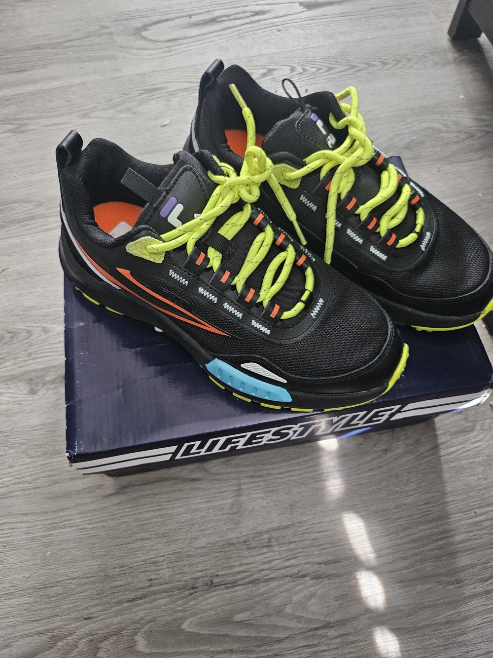 Fila Black Athletic Sneakers with Neon Yellow Laces
